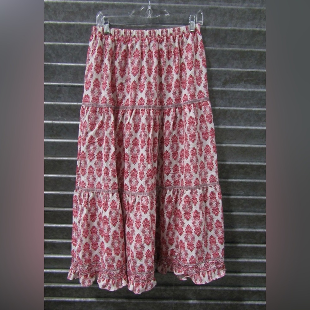 NWT Max Studio London Red Floral Print Tiered Maxi Skirt Women's Size M